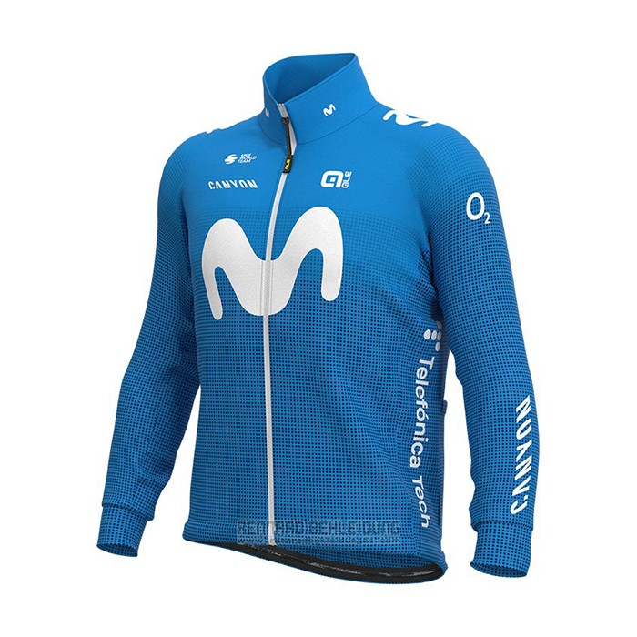 2021 Fahrradbekleidung Movistar Blau Trikot Langarm und Tragerhose